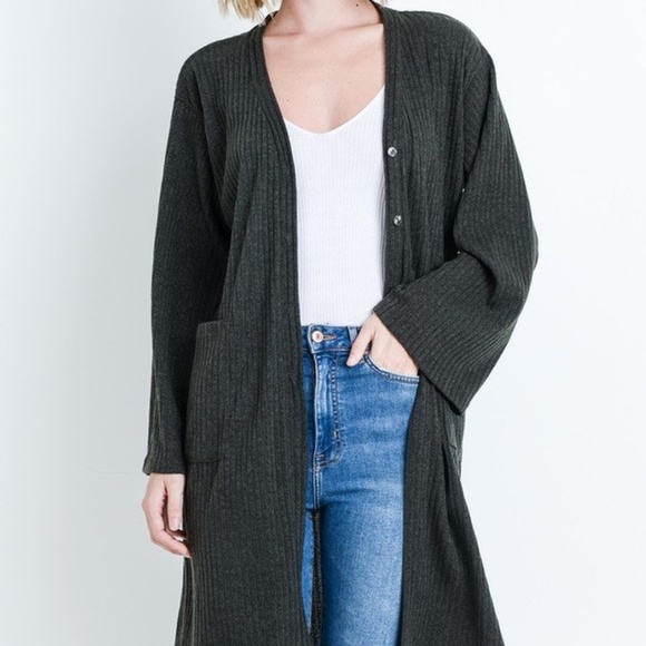 Plus Size Boxy Rib Knit Button Front Cardigan - Picture 1 of 3